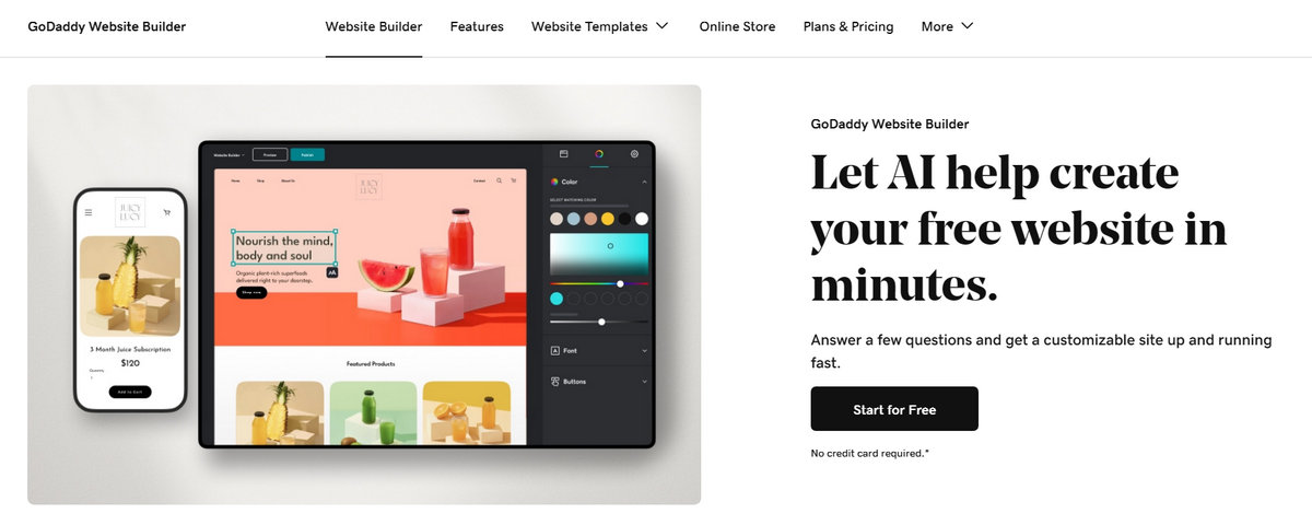 GoDaddy website builder homepage